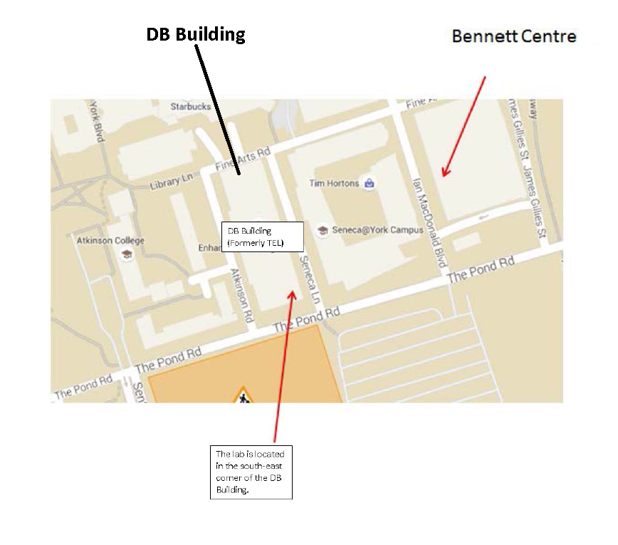 The Victor Phillip Dahdaleh Building is located west of the Bennett Centre for Student Services. Its lab is located in the south-east corner of the building.